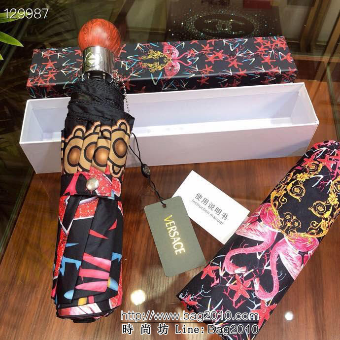 VERSACE範思哲 年度最火爆時尚單品 最新款 南非火烈鳥圖案 自動防雨防紫外線隔熱傘  sll1004